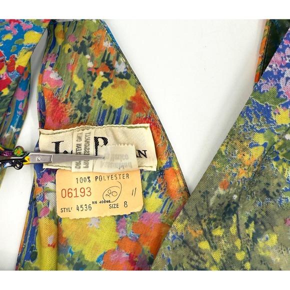 Vintage Jack Bryan Dress 8 Multicolor Floral Halter Maxi Chiffon Overlay 70s 60s - Picture 12 of 12